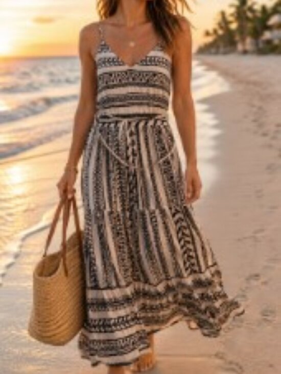 Vero Moda Dresses & Skirts - Vero Moda Black White Tribal Print Tie Waist Midi Dress Large